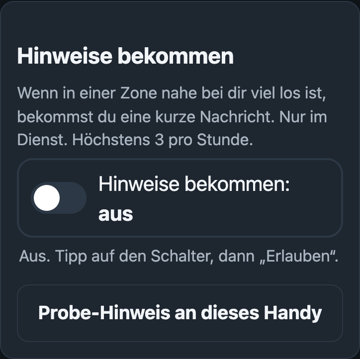 Schalter Hinweise bekommen im Reiter Ich